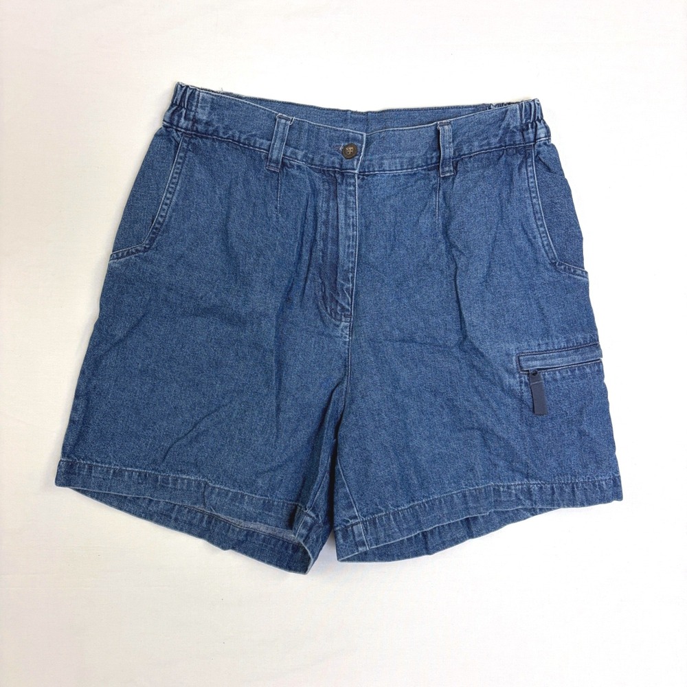 Woolrich Vintage Womens Denim Shorts Blue High Waist Cargo Pocket Size 8